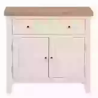 Compact Two Door One Drawer Sideboard White Painted Finish and Washed Oak Top